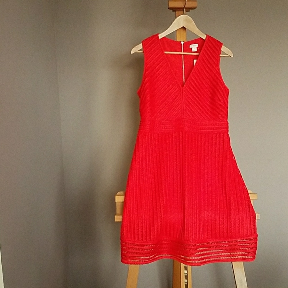 J Crew Factory red striped eyelet dress