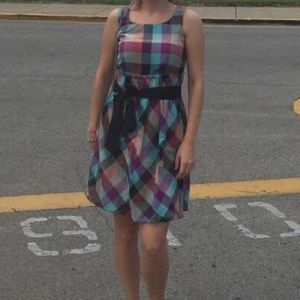 👗KENSIE Lovely Summer Sun Dress Check Tucked Bow