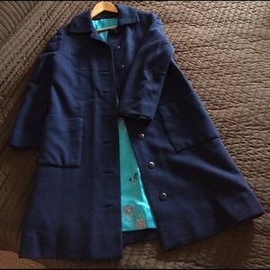 Vintage handmade navy coat w/ gorgeous teal lining