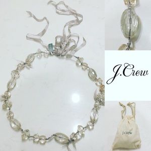 NWT J CREW CLEAR BEAD & RIBBON NECKLACE. W/POUCH