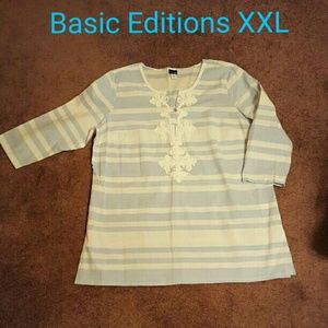 White & Pale Blue Basic Editions XXL tunic, NWOT