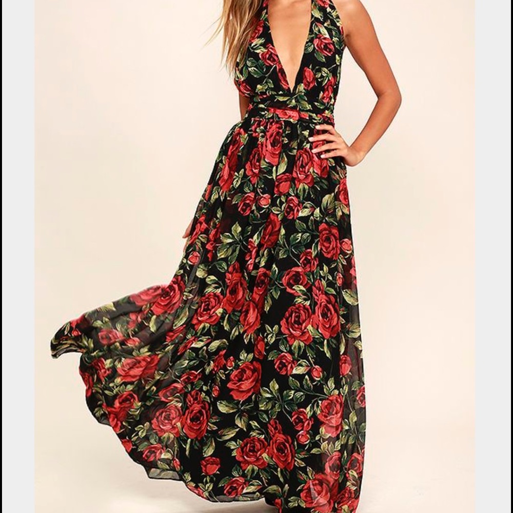 NWOT. Lulus backless floral print maxi dress.