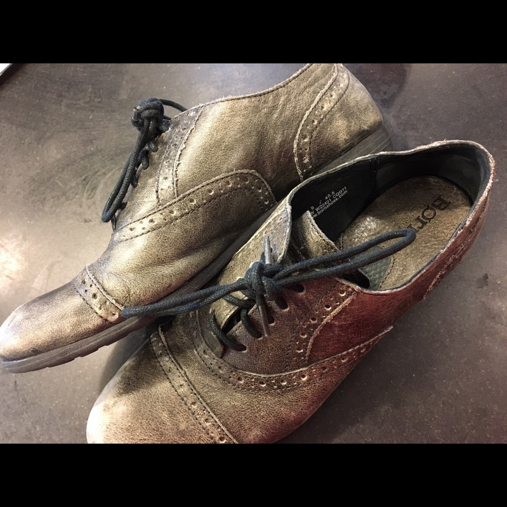Grey Leather Born Oxfords Shoes