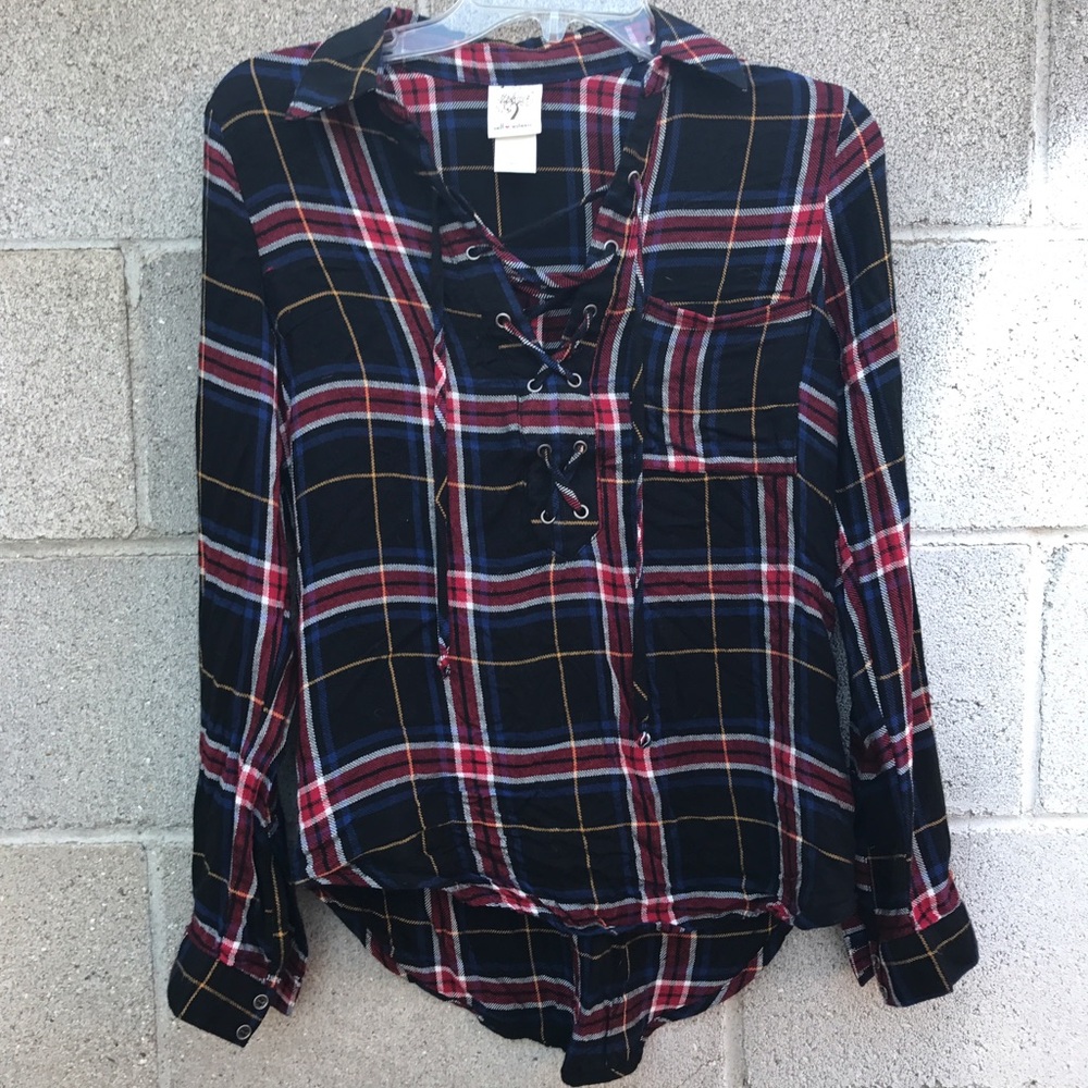 Black plaid lace front top (SO SOFT!)