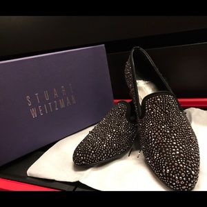 Stuart Weitzman Slipbeads Black Suede Loafers
