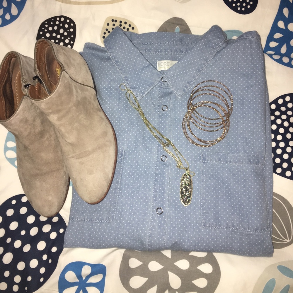 Chambray mini polka dot shirt!