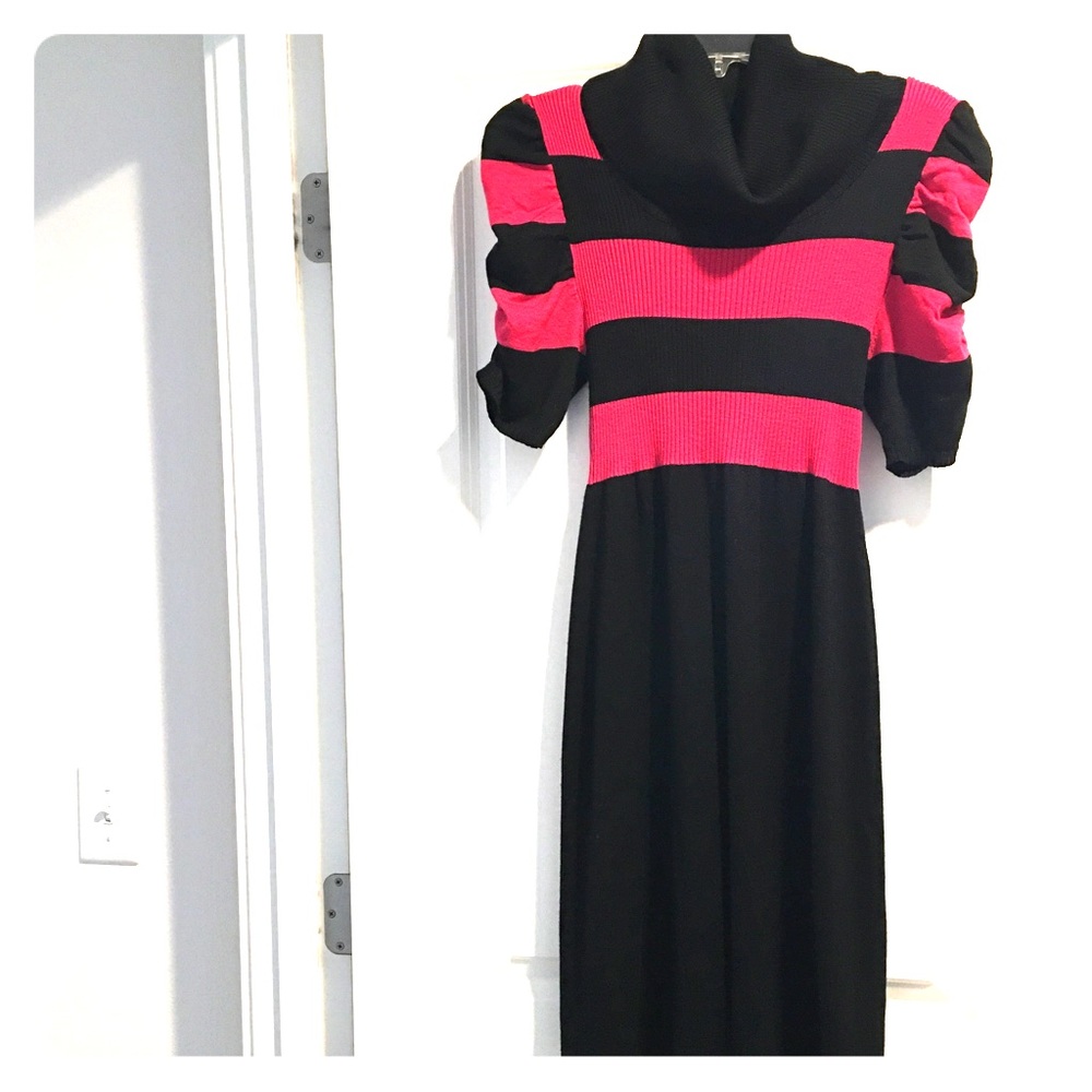 Fuschia and Black Sweater Dress