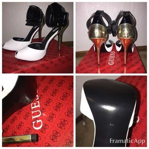 Guess leather peep toe heels new