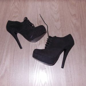 Suede tie up stiletto booties