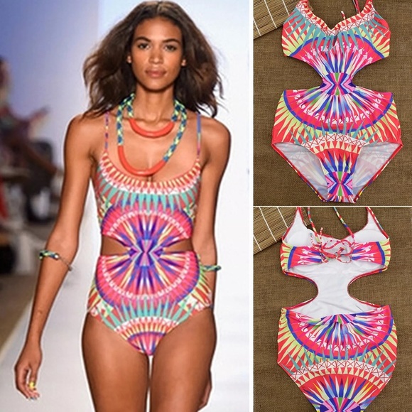 Stained Glass Psychedelic Monokini Bathing Suit - Picture 2 of 4