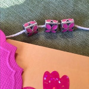 Three Sided Pink Flower Pandora Charms