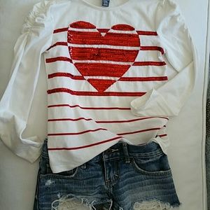 ZARA red heart sequin long sleeve t shirt