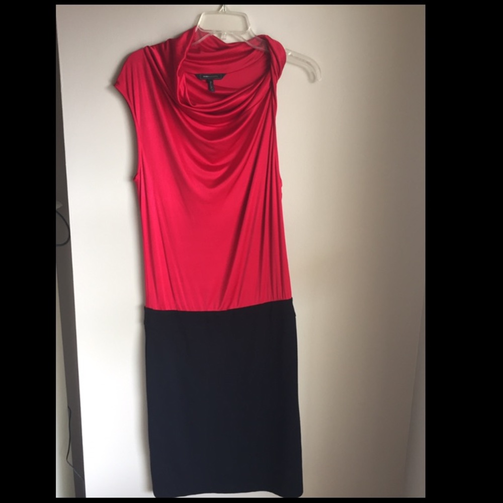 BCBG Maxazria silk off shoulder cocktail dress