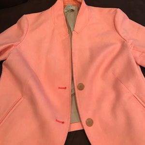 Pink Ann Taylor Loft Blazer with tan buttons