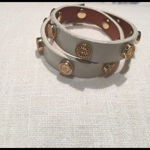 Tory Burch White Leather wrap bracelet w/ sunburst