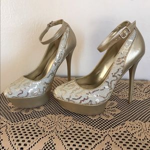 Gold sequence platform heels.