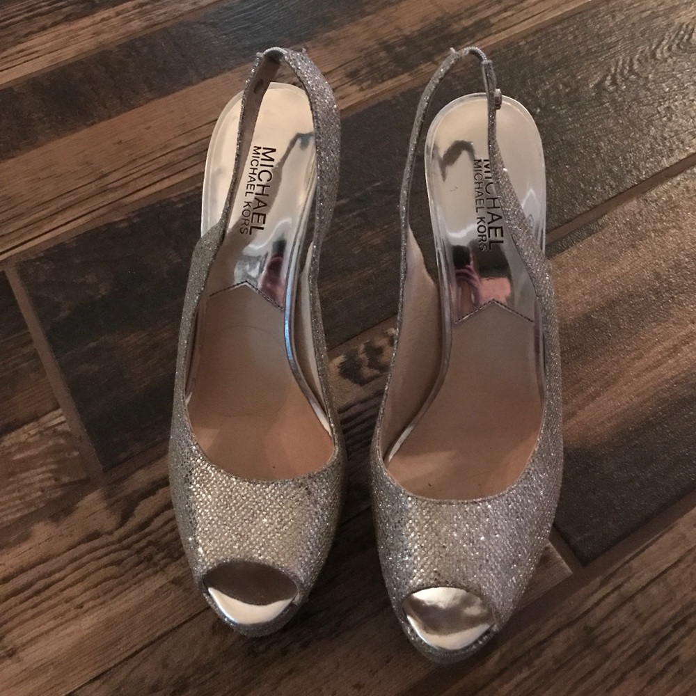 Michael Kors Silver Sparkle slingback stilletos
