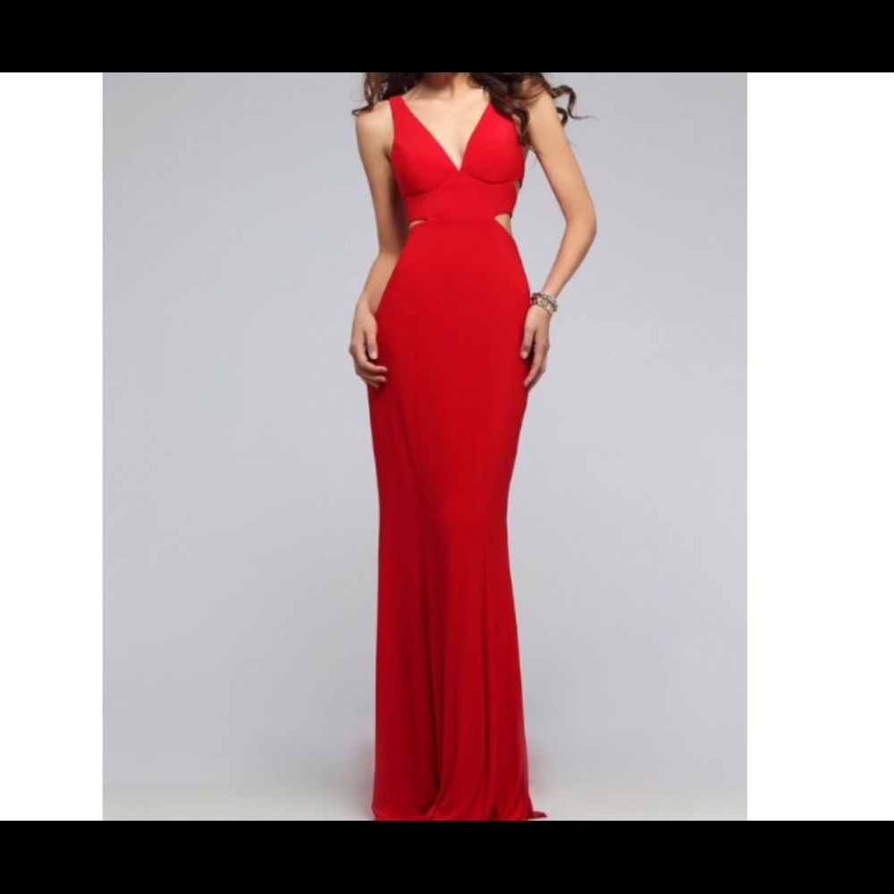 Faviana v neck jersey dress
