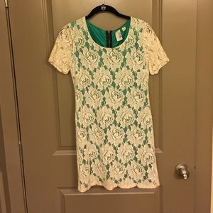 Cream and green cocktail dress