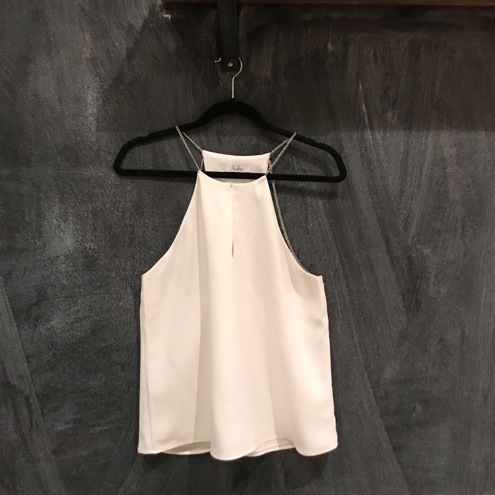 White tank with chain link silver straps