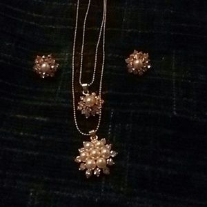 Double Necklace Pearls and Rhinestones