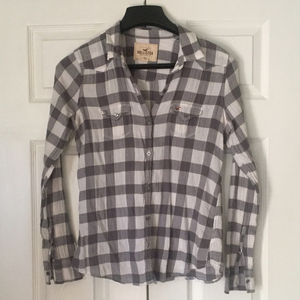 Grey and white plaid flannel form Hollister.