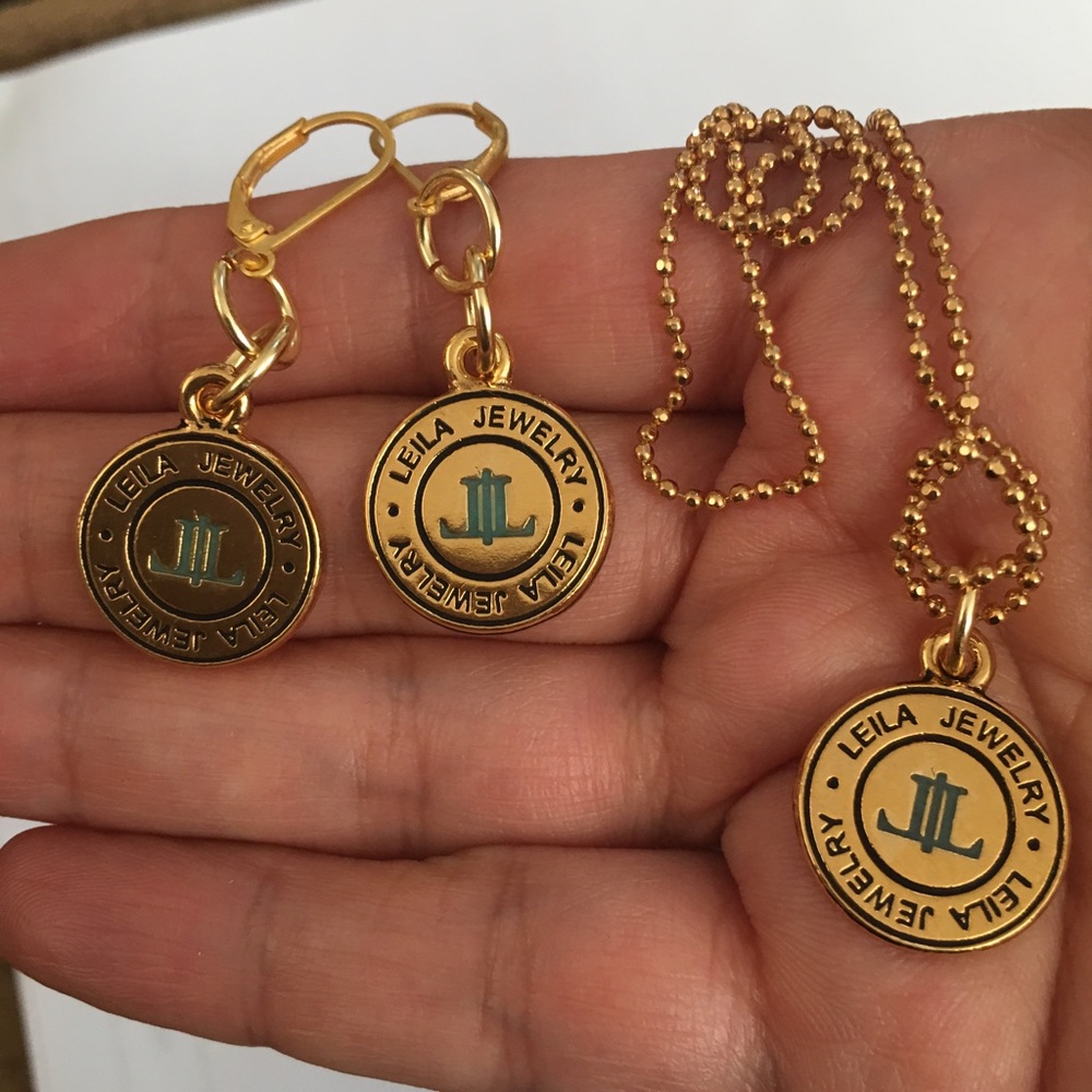 Gold plated earrings & necklace set by Leila