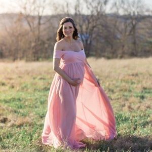 Sheer Chiffon Off the Shoulder Maternity Dress