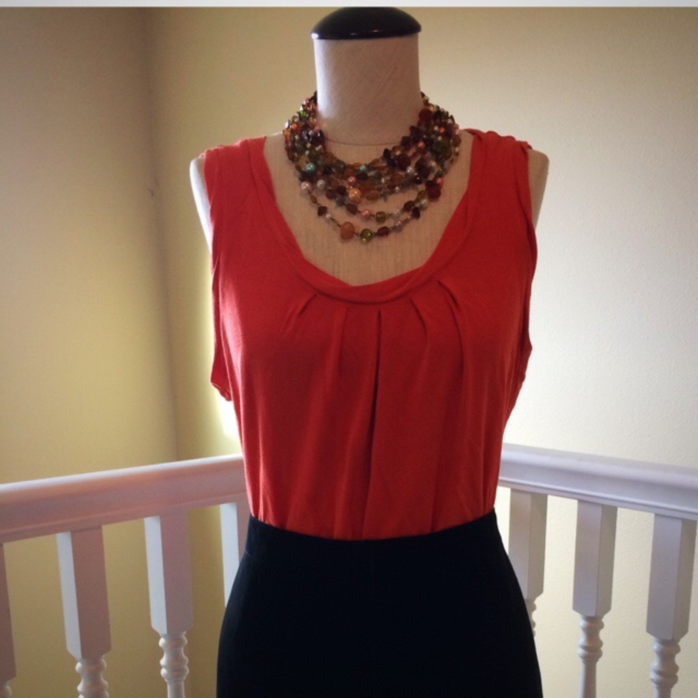 Orange Gathered Neckline Sleeveless Tank - L