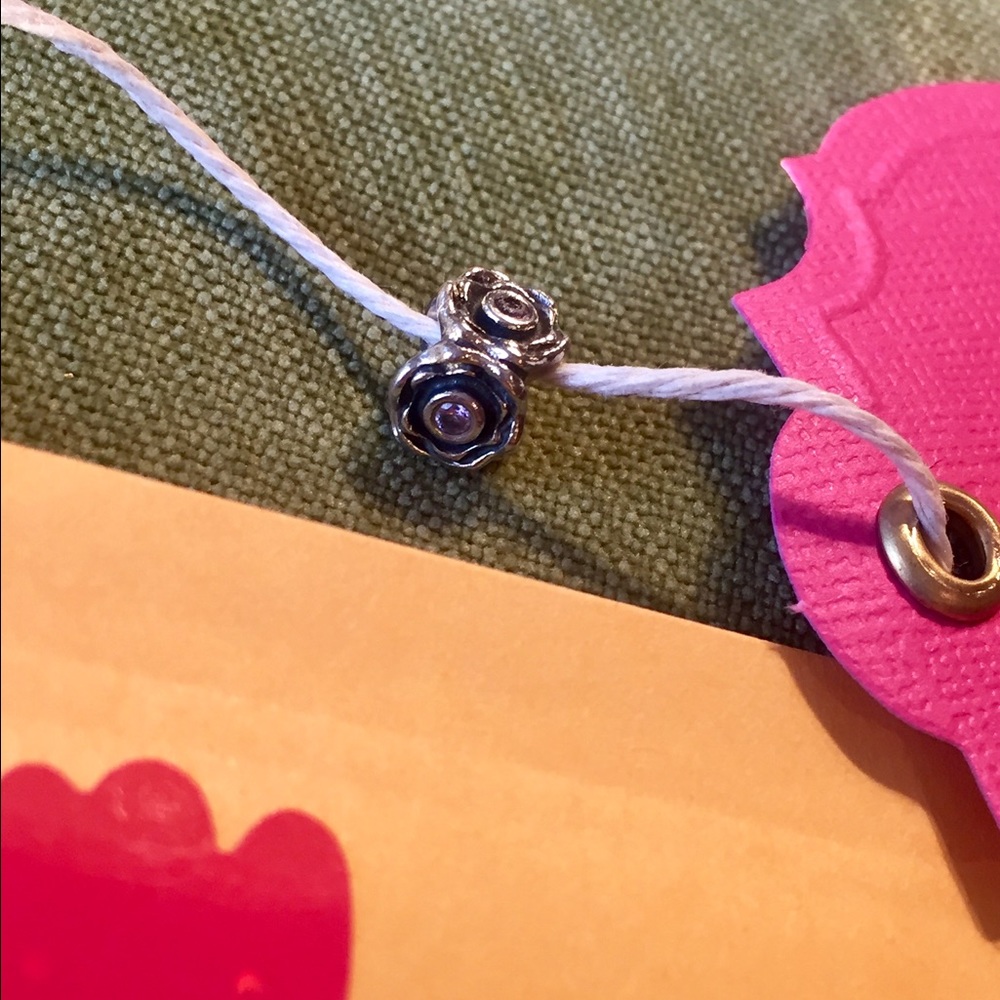 Pandora Charm Flower with Pink Stone