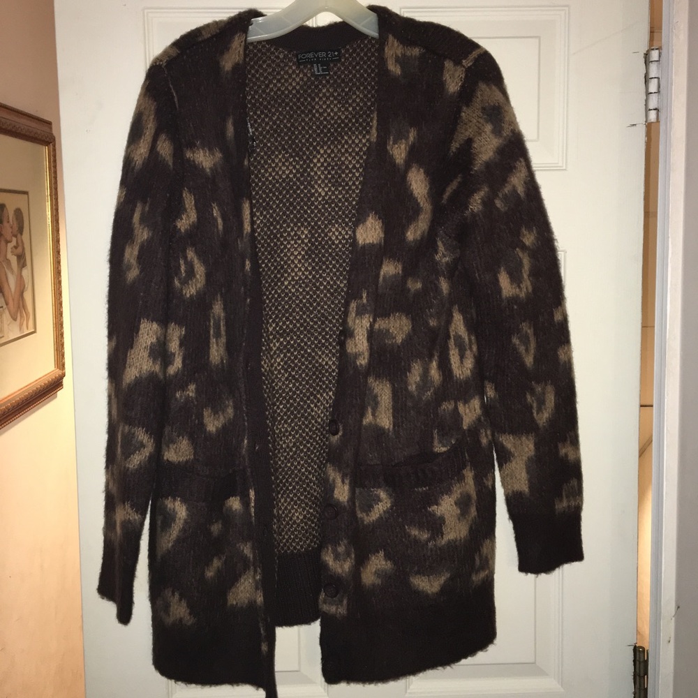 Animal print cardigan.
