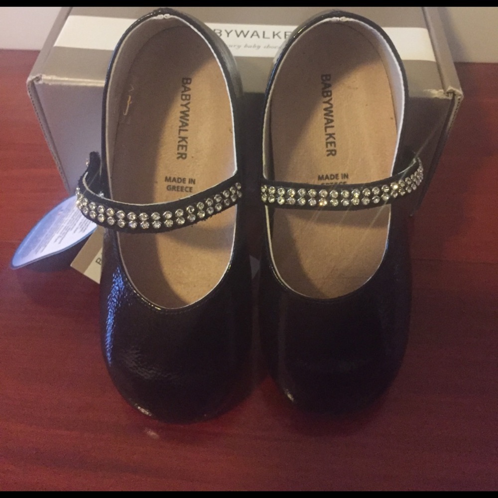 Babywalker black Mary Jane rhinestone girls shoes