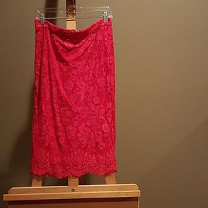 Red lace pencil skirt