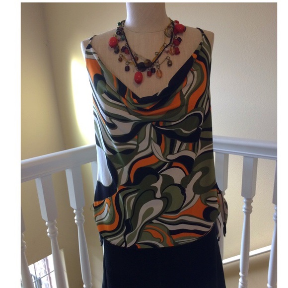 EUC 60's Polyester Swirl Print Cami Top - Large - Picture 2 of 4