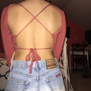 Open back rust color crop top