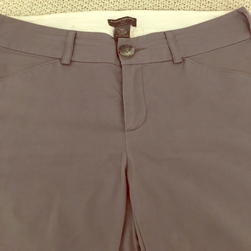 Straight leg grey pants.