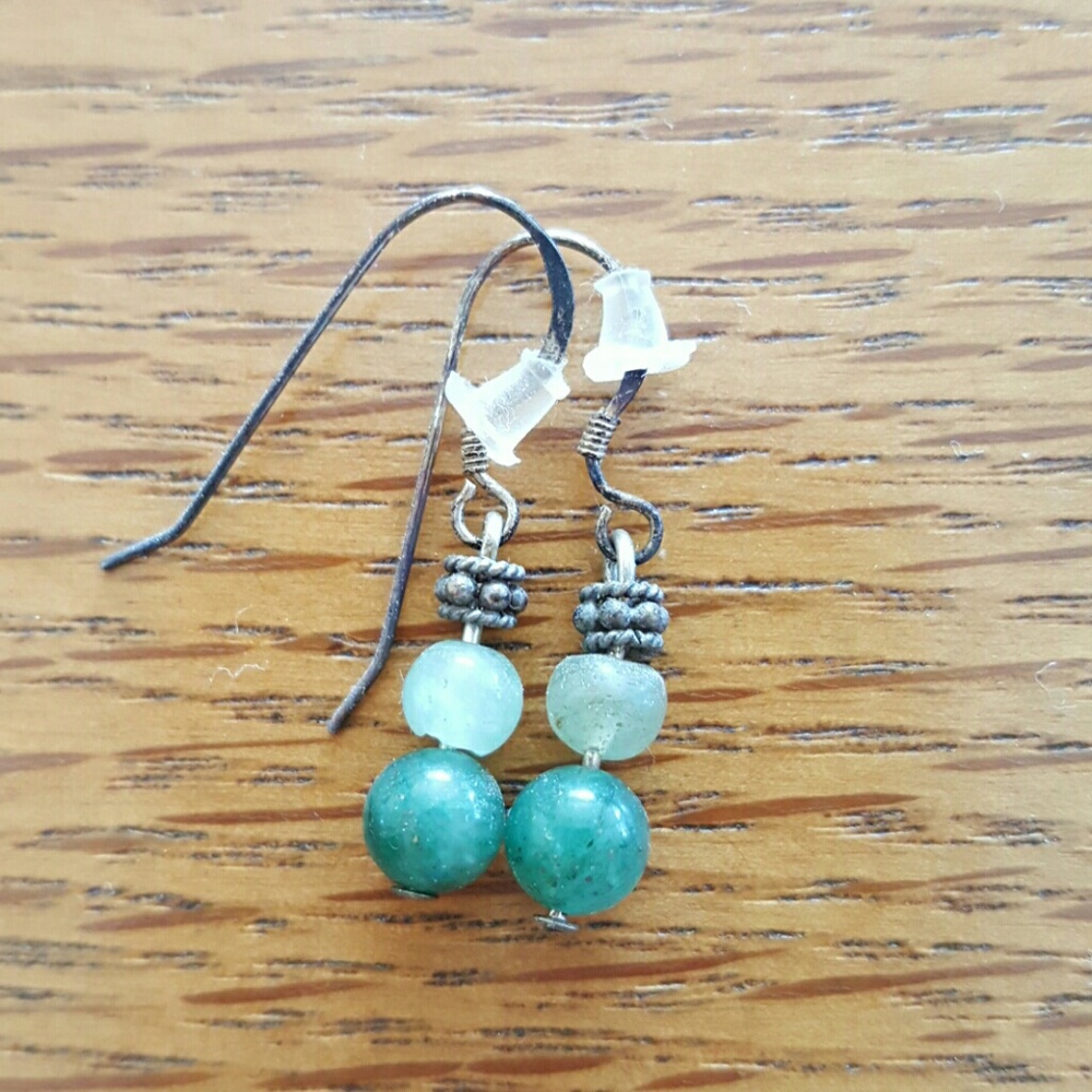 Green Stone Dangling Earrings