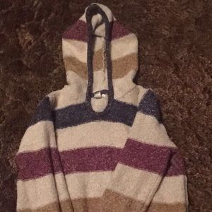 Striped fuzzy hooded sweater