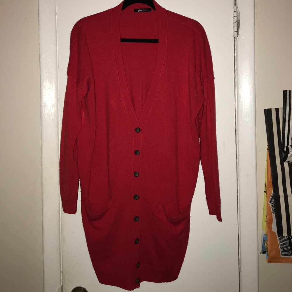 Long, Red Gina Tricot Sweater Cardigan
