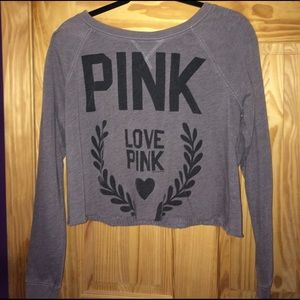 Grey Cropped PINK Sweatshirt Crewneck
