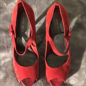 Nine West Red Suede Peep Toe