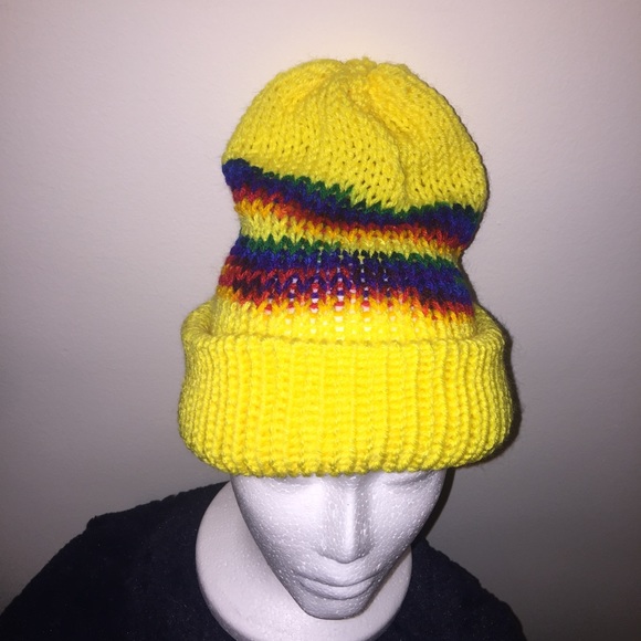 Double stitch multi color hand knitted hat - Picture 2 of 2