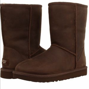 Short chocolate brown leather Uggs