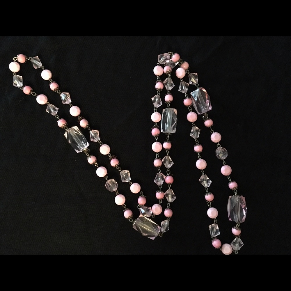 Pink Beaded Necklace and 2 pairs of Earrings Set