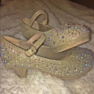 Super Sparkly Gold Girls Dress Shoes Size 1