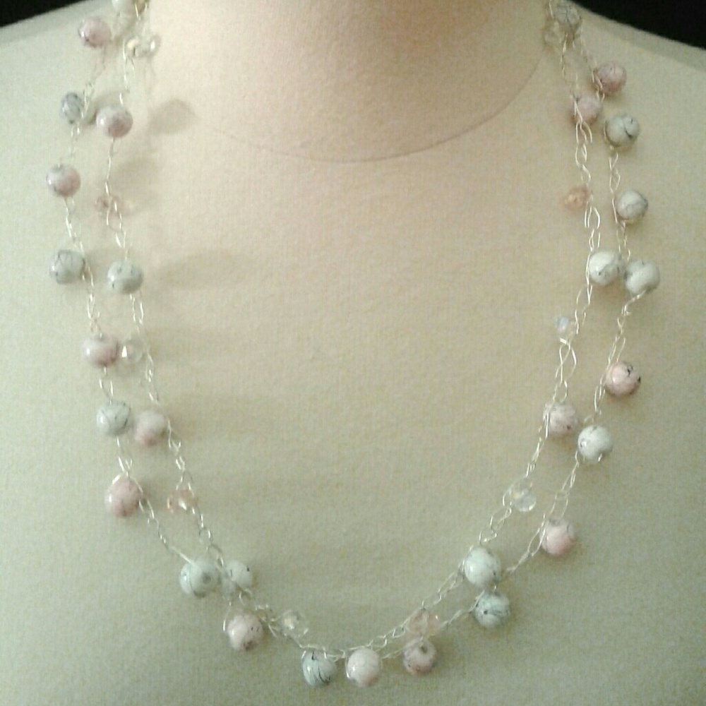 Vintage Pink and White Double StrandBead Necklace