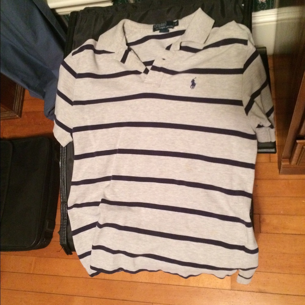 Cream men's striped polo