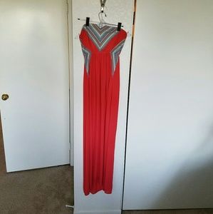 Strapless maxi dress.