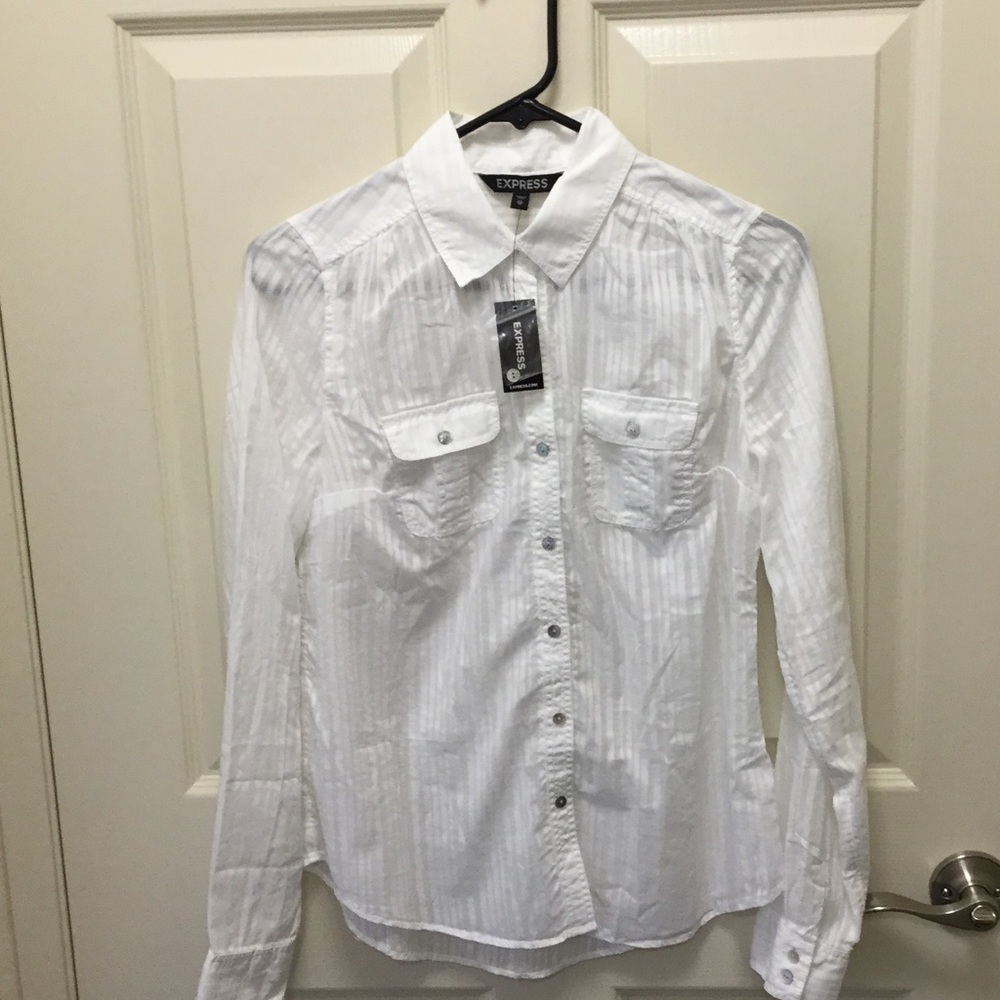 New Express white on white pinstripe shirt