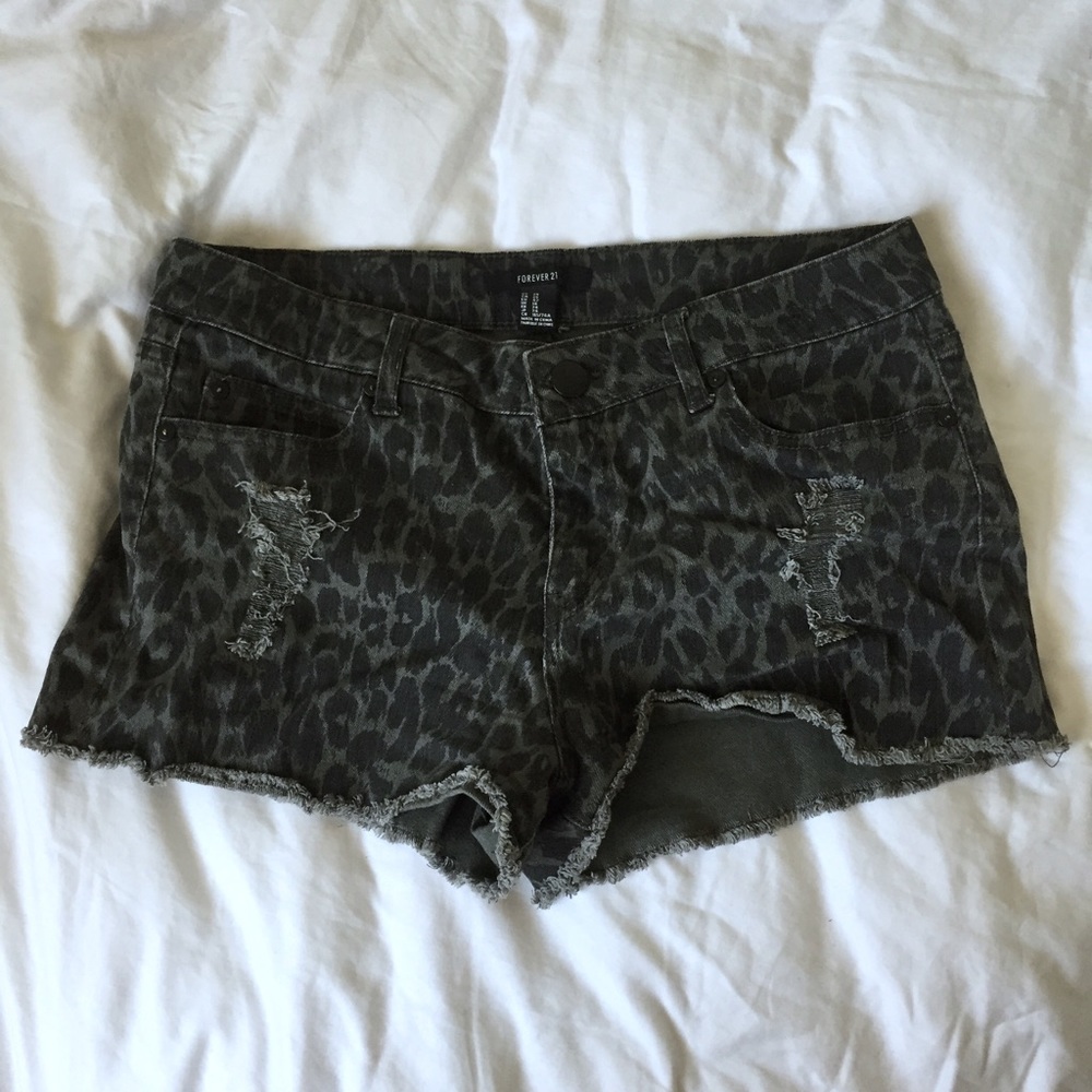 F21 Distressed Cheetah Leopard Animal Print Shorts